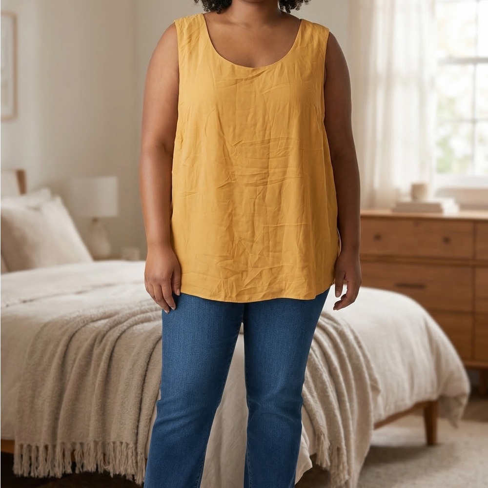 Roaman's Plus-Size Scoop Neck Tank Top in Mustard